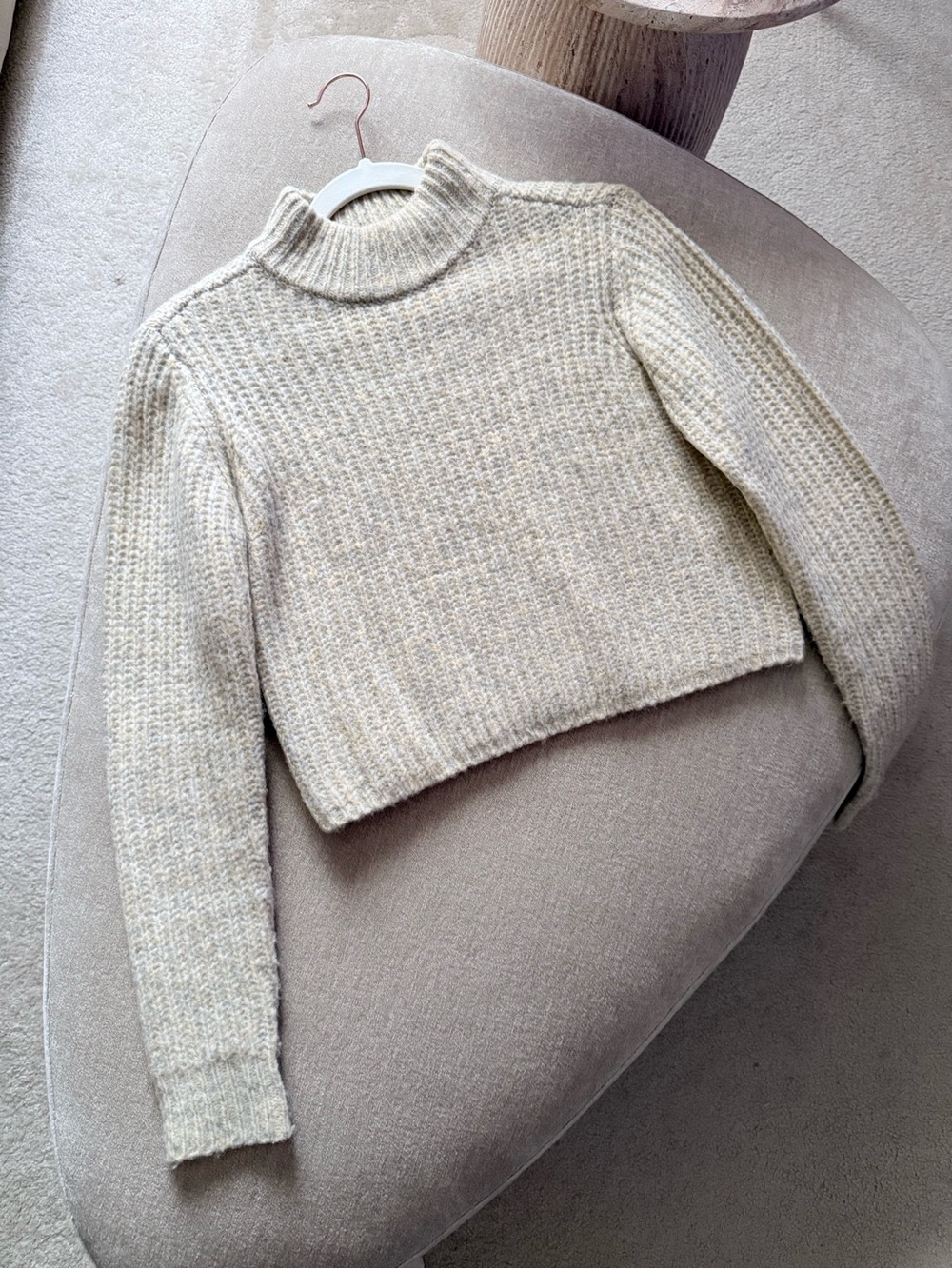 Beige Cropped Knit Turtleneck